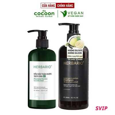 [SVIP] Combo Dầu gội thảo dược sạch gàu 5T Herbario 250ml + Dầu gội vỏ bưởi bồ kết Herbario 300ml giảm rụng tóc