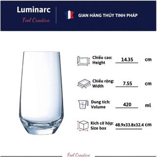 [Hàng Pháp] Bộ 4 cốc (ly) thủy tinh Luminarc Eclat L7642- 400ml, cốc trà hoa quả, sinh tố, nước ép