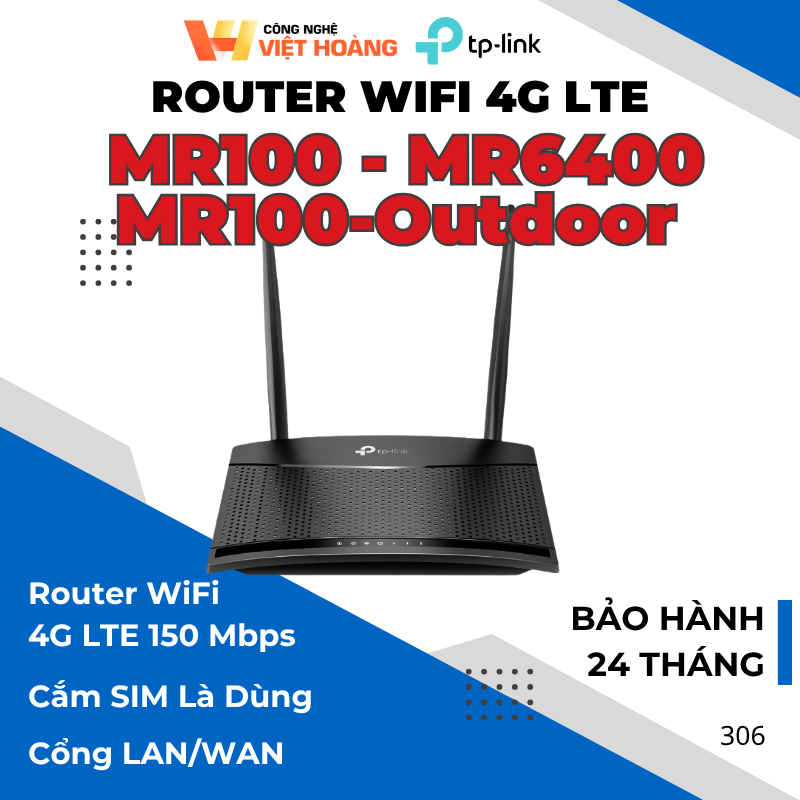 TP-Link MR100 Phát WiFi 4G Chuẩn N Tốc Độ 300 Mbps- Chính Hãng