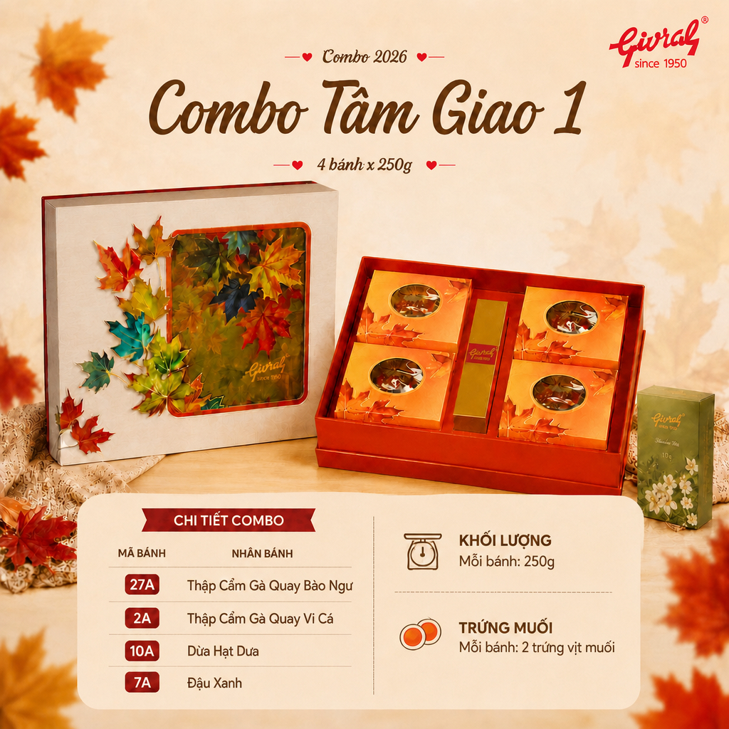 Bánh Trung Thu Givral Tâm Giao 1 (4 Bánh250g) | Chính Hãng | Hộp Quà Biếu Sang Trọng-(27A-2A-7A-10A)