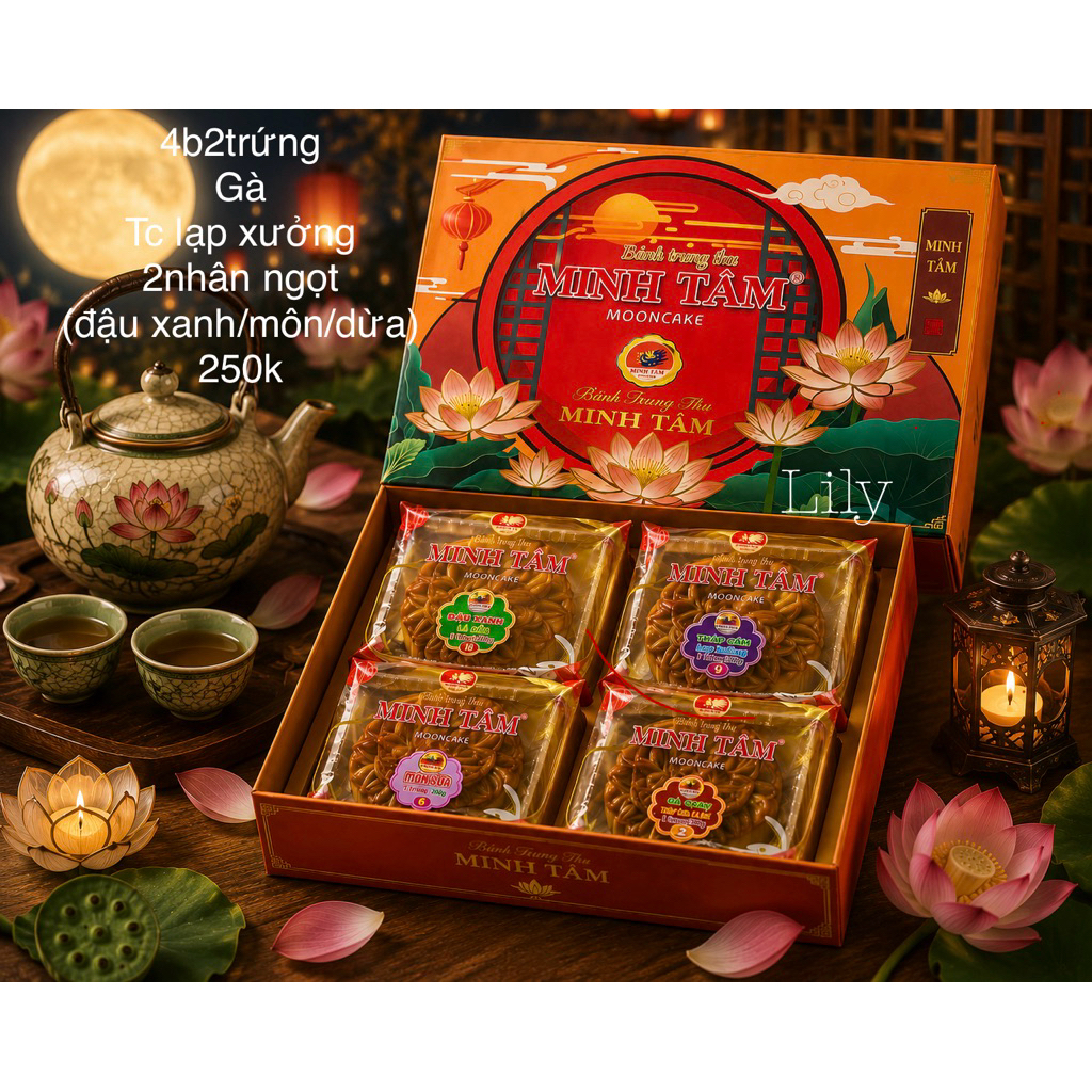 Bánh trung thu Minh Tâm hộp 4b 2trứng mỗi bánh 200gr