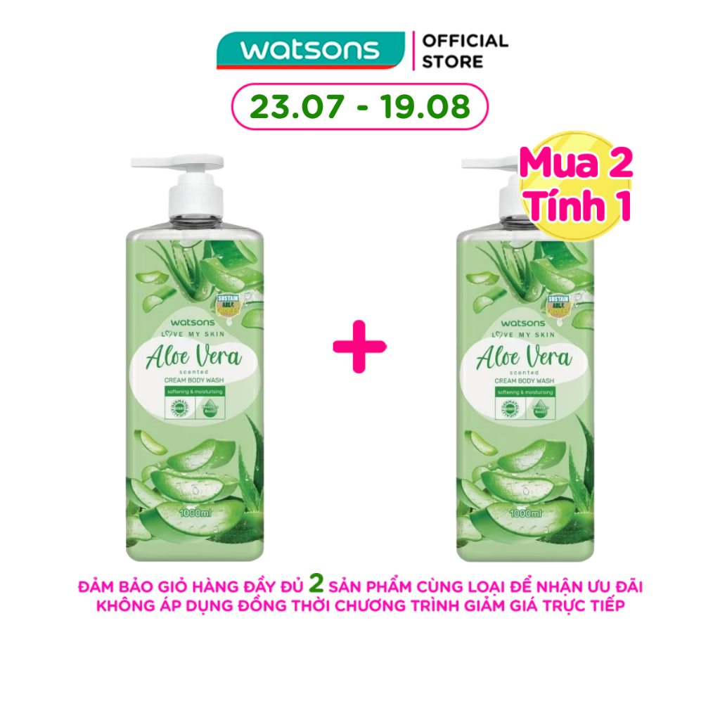 Kem Tắm Watsons Love My Skin Aloe Vera Scented Cream Body Wash 700ml/1000ml
