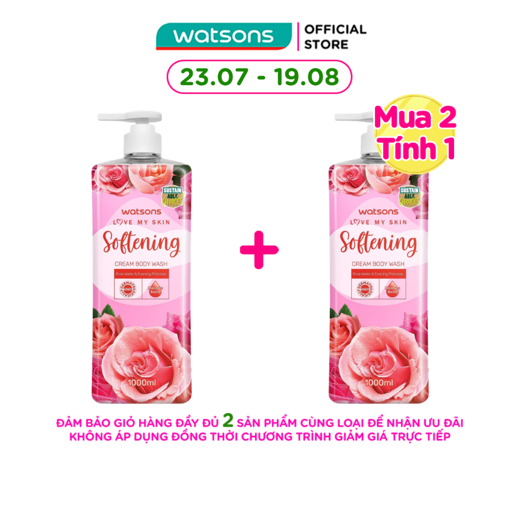 Kem Tắm Watsons Love My Skin Softening Cream Body Wash 700ml/1000ml