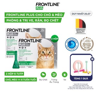 [Combo 2 hộp] Frontline Plus - Tuýp nhỏ gáy phòng ve, rận, bọ (trứng, ấu trùng, con trưởng thành) cho mèo - 1 hộp 3 tuýp