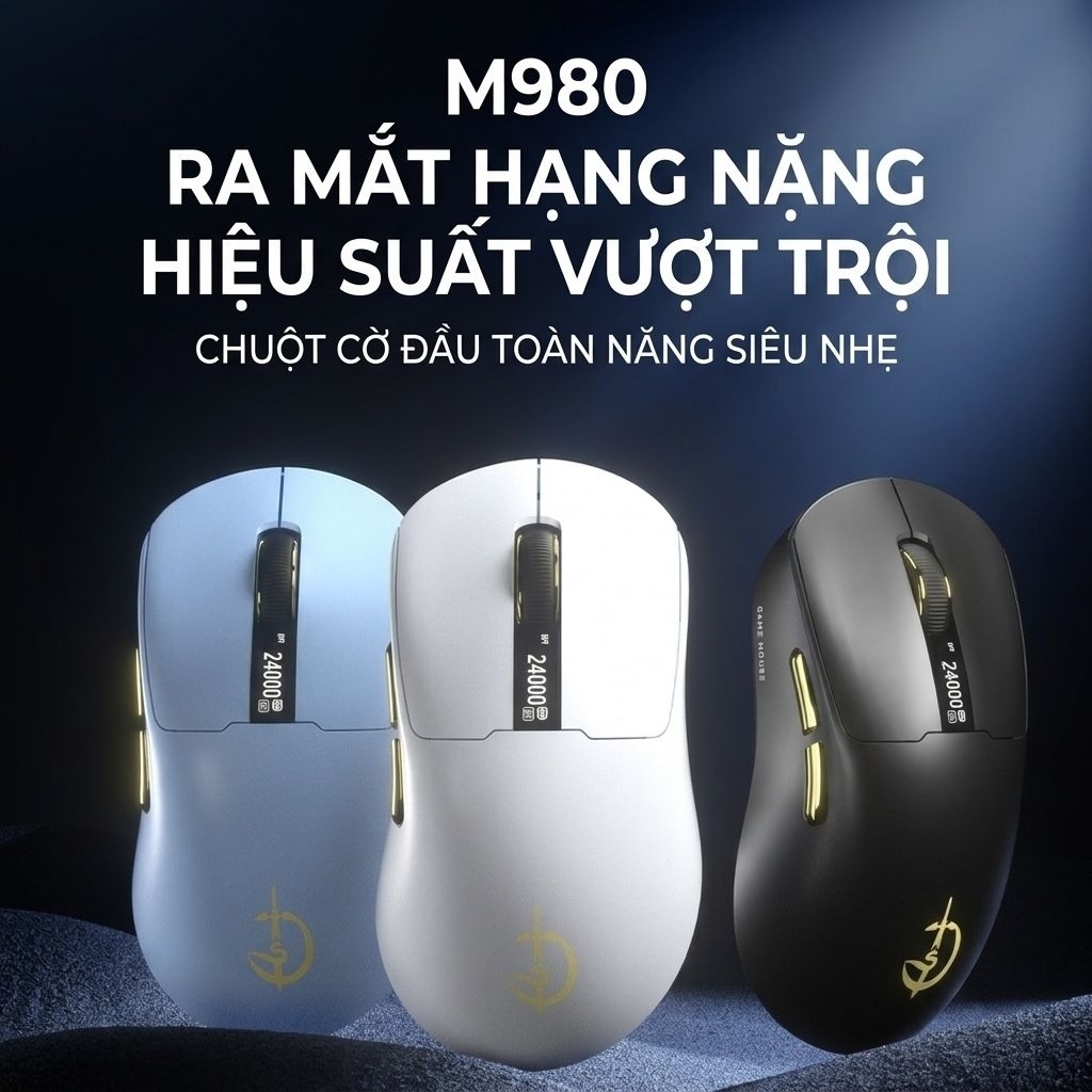 Chuột gaming bluetooth TEKKIN HOLY SWORD M980 chip PAW3311 tần số 2000hz 24000 DPI 3 mode có app