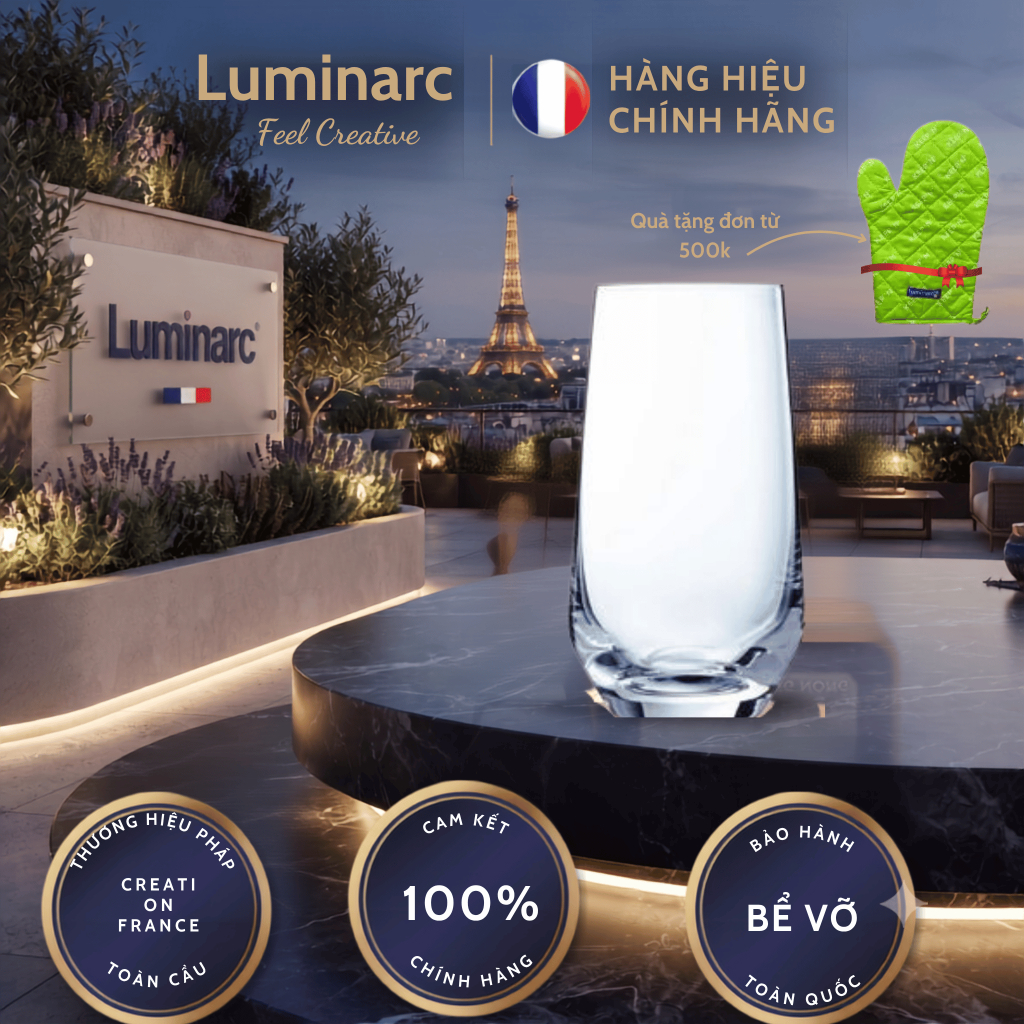 [Hàng Pháp] Bộ 4 cốc (ly) thủy tinh Luminarc Eclat L7642- 400ml, cốc trà hoa quả, sinh tố, nước ép