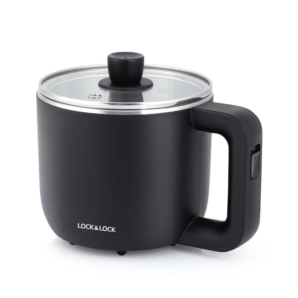[ShopeeVip T9] Nồi điện LocknLock nấu mì, lẩu, kèm khay hấp trứng EJP116BLK 0.8L, Hàng chính hãng - 