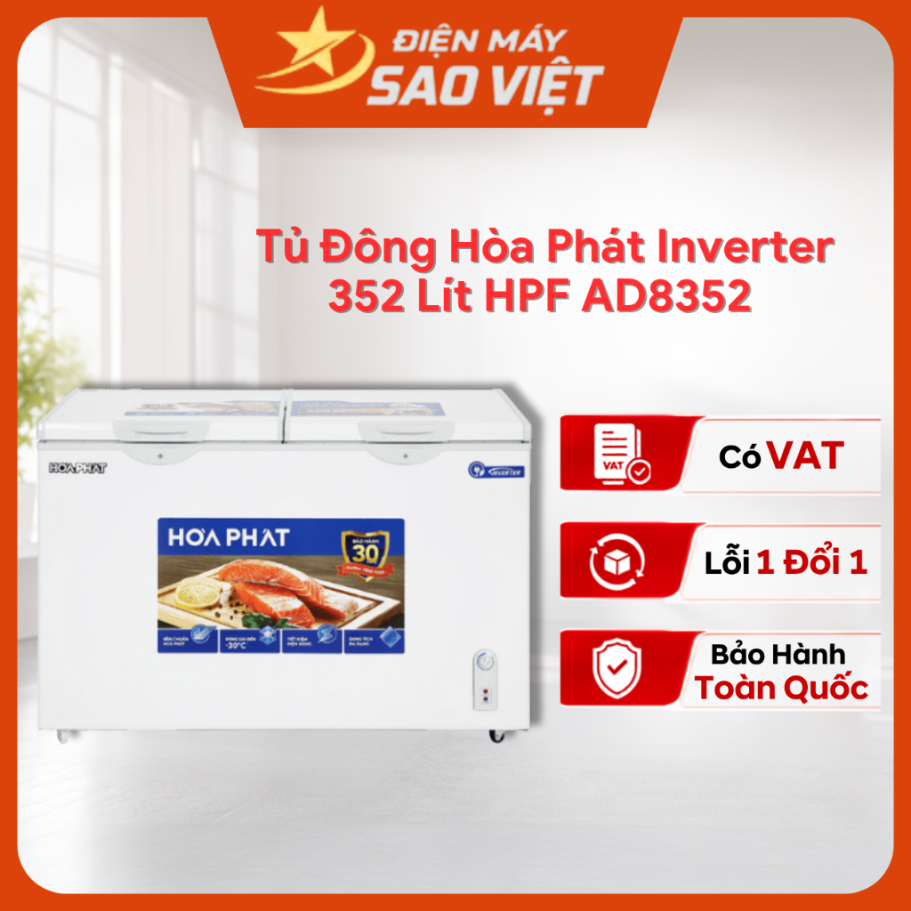 Tủ Đông Hòa Phát Inverter HPF AD8352 352 Lít 1 Ngăn 2 Cánh Dàn Đồng Bảo Hành 24 Tháng Toàn Quốc