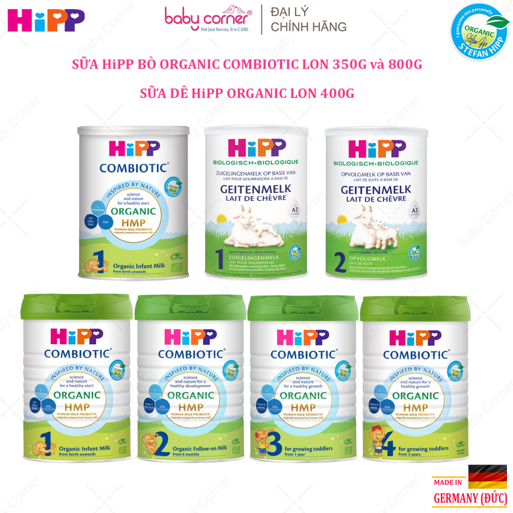 [Đủ Số, Có Quà Tặng] Sữa Bột HiPP Bò Organic Combiotic 350g/ 800g và Sữa Dê HiPP Organic 400g