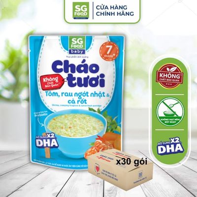 Thùng 30 gói Cháo Tươi Baby Ăn Liền Tôm Rau Ngót Nhật Cà Rốt SGFood