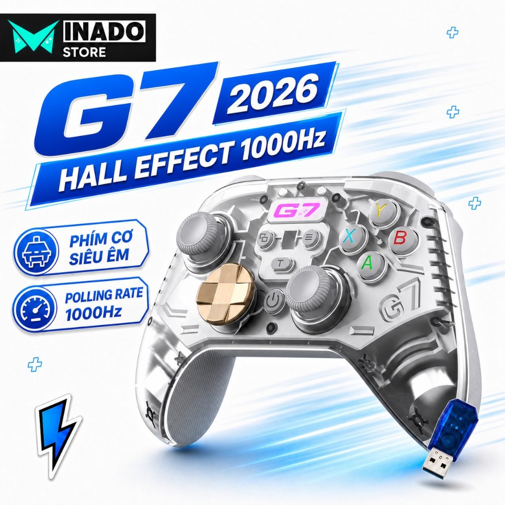 Tay cầm chơi game không dây 1000hz MINADO G7, tay cầm không dây full nút cơ BSP G7