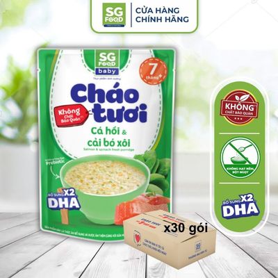 Thùng 30 gói Cháo Tươi Baby Ăn Liền Cá Hồi Cải Bó Xôi SG Food