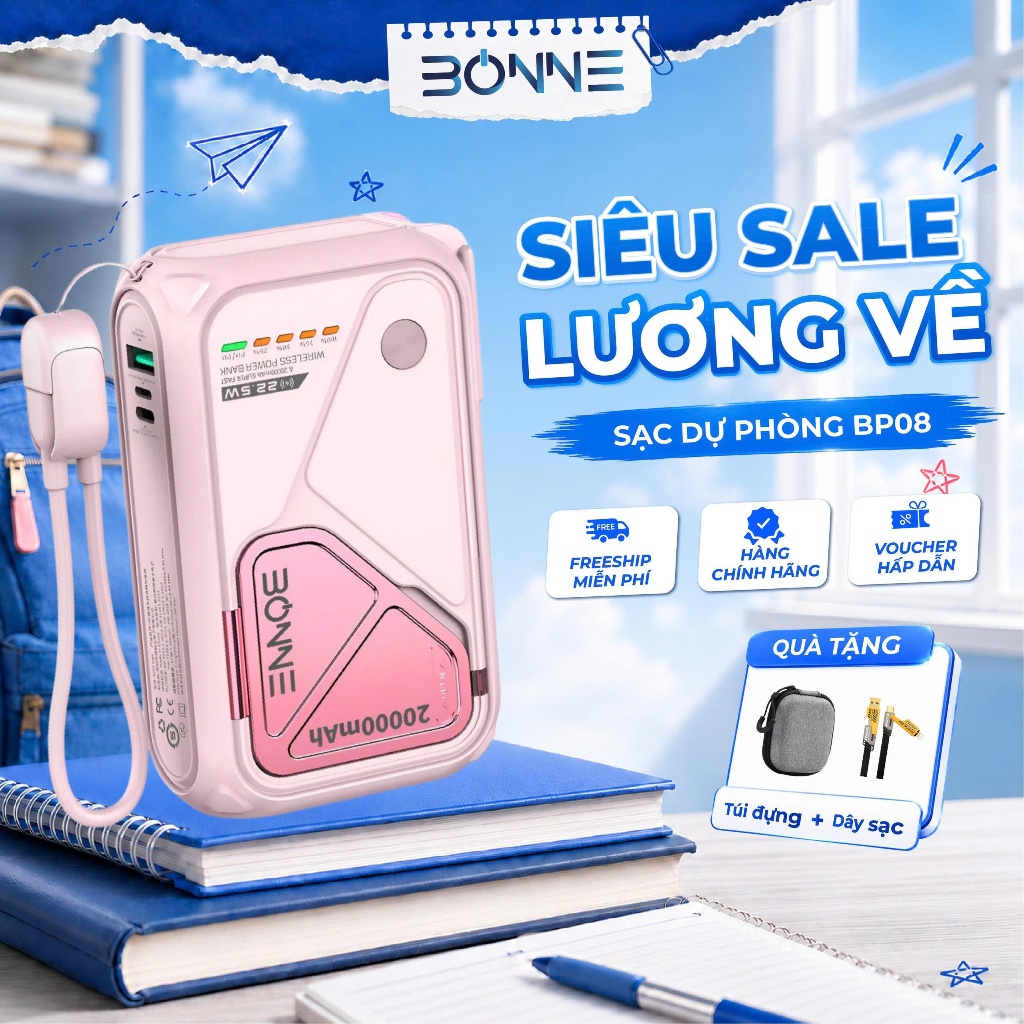 [HÀNG ĐẶT TRƯỚC ] Củ Sạc Nhanh BP08 Chính Hãng BONNE TECH , Hỗ Trợ Sạc Không Dây,Củ Sạc có chứng nhậ