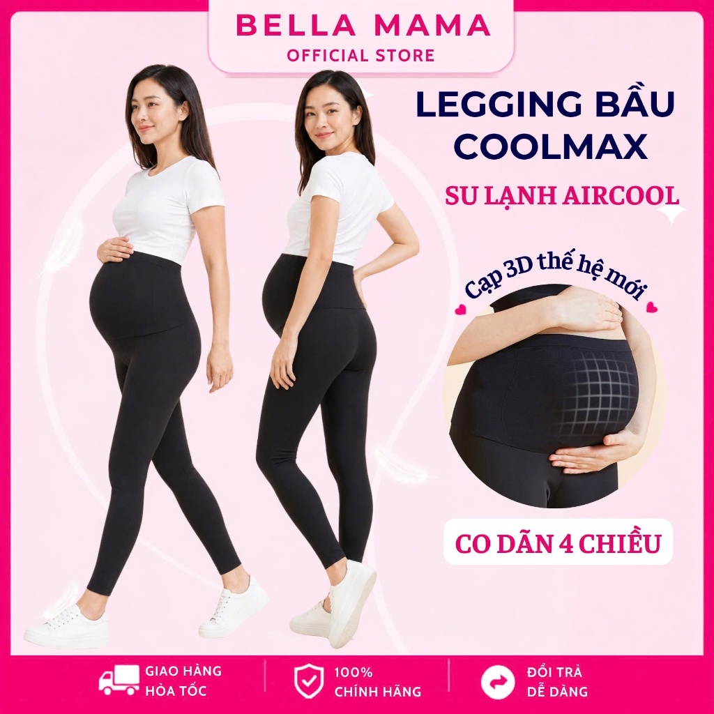 Quần Bầu Legging Bella Mama Chất Su Lạnh Coolmax Quần Legging Bầu Có Đáp Bụng Co Giãn Êm Ái QS11