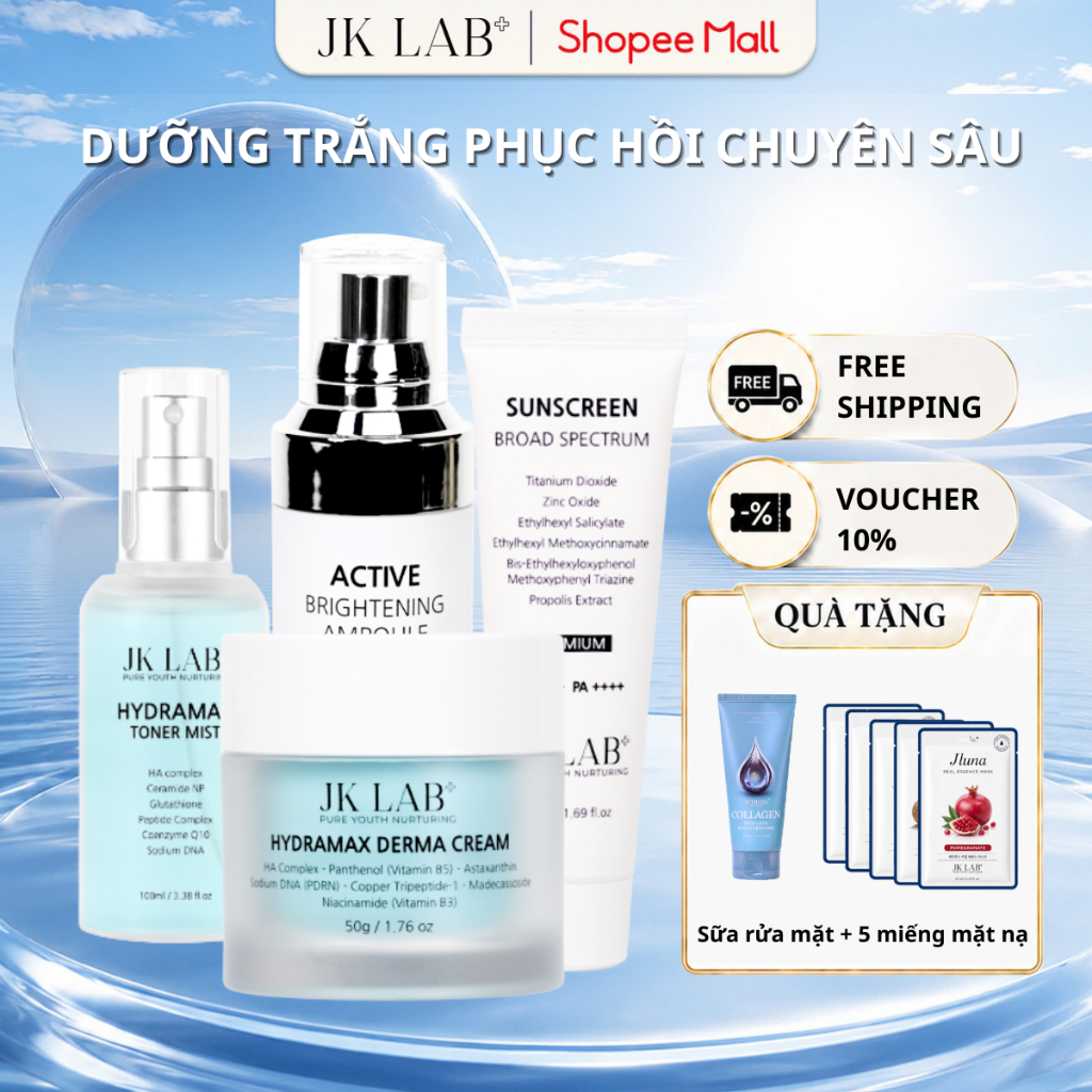 Bộ 4 Sản Phẩm Dưỡng Trắng Phục Hồi Chuyên Sâu JK LAB
