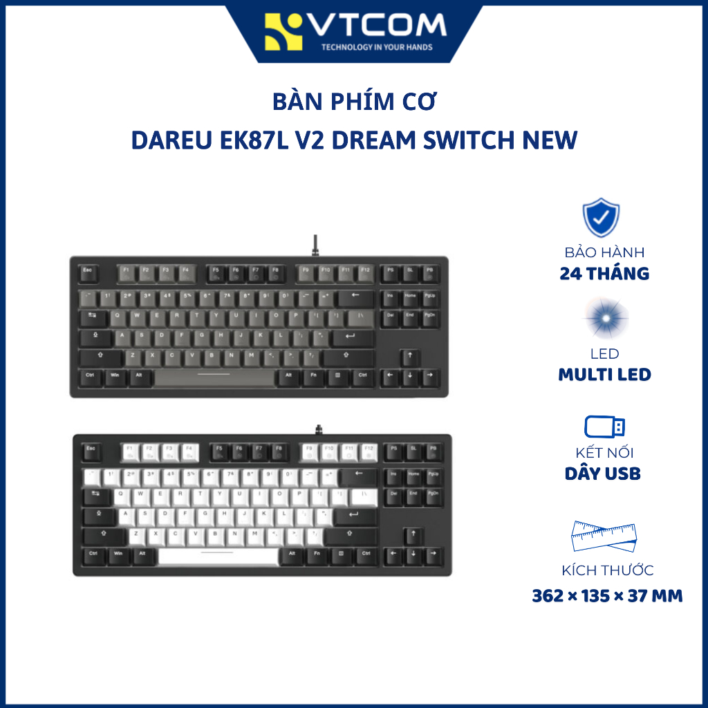 Bàn phím cơ gaming có dây Dareu EK87 V2 Dream Switch LED Rainbow - Bảo hành 24 tháng