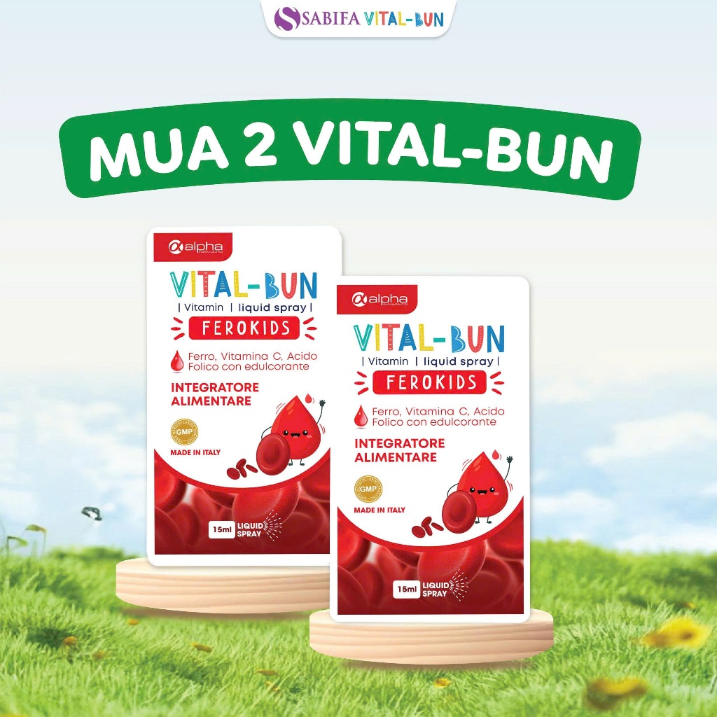 Combo 2 hộp VITAL-BUN Ferokids 15ml - Sắt hữu cơ dạng xịt- Phòng ngừa thiếu máu do thiếu sắt cho bé 