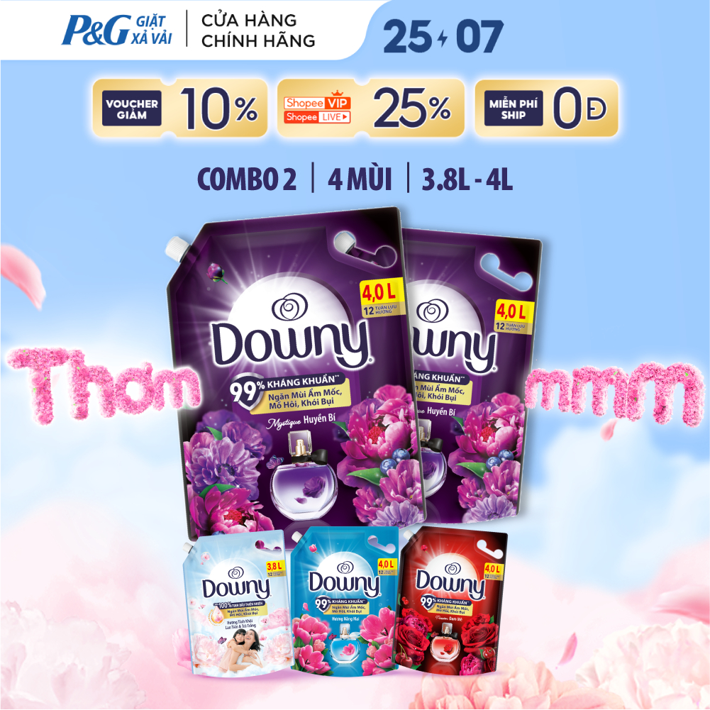Combo 2 Nước Xả Vải DOWNY Hương Nước Hoa Cao Cấp/ Chống Khuẩn Hương Đam Mê/ Huyền Bí/ Nắng Mai Túi 4