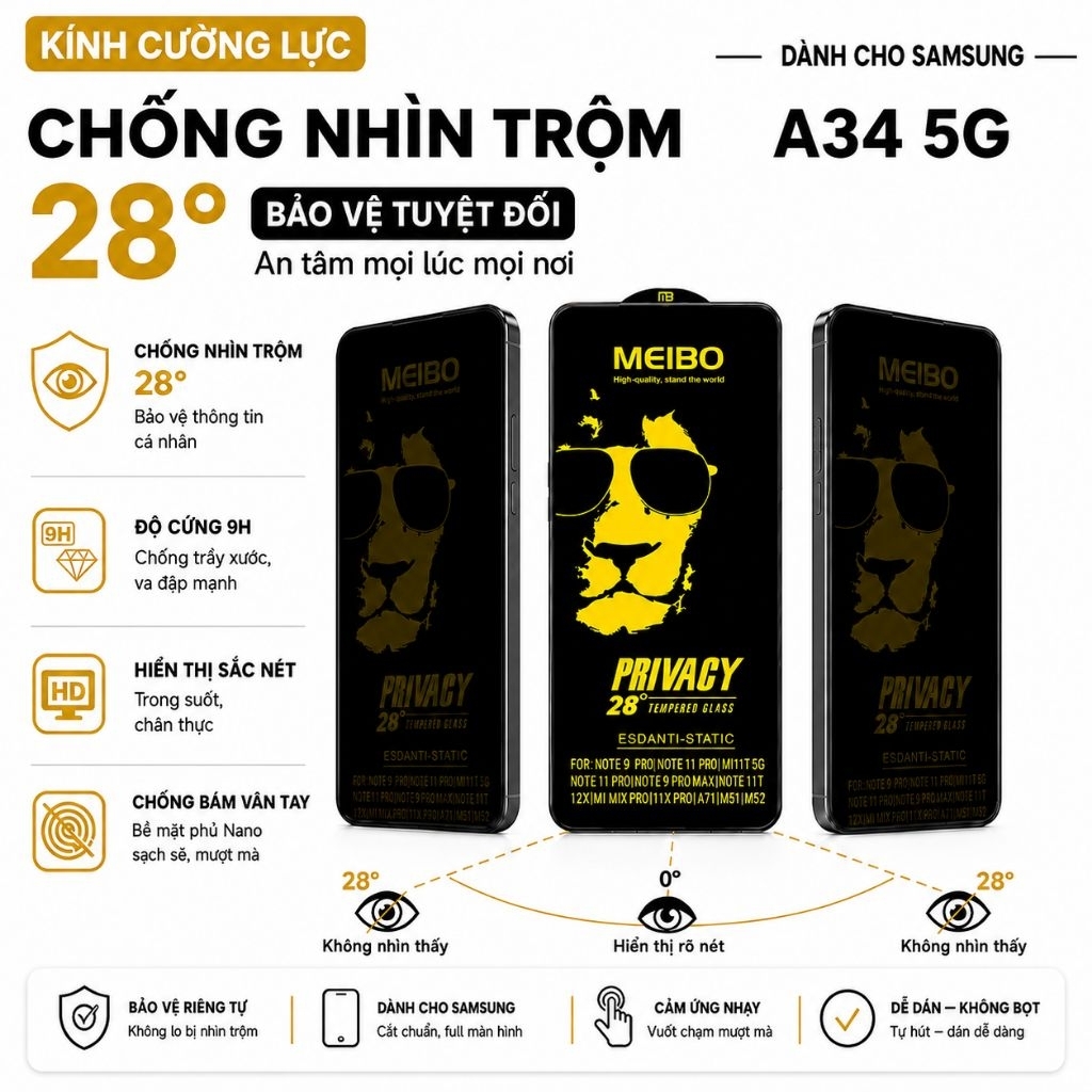 Kính cường lực chống nhìn trộm MEIBO Cho Samsung A34 5G