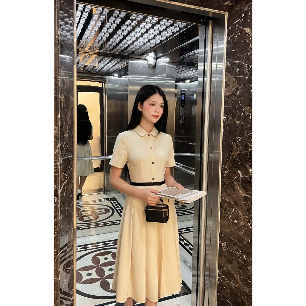 [DEAL 7-8/8] TIINSTORE Váy đầm thiết kế nữ cổ sen đính khuy sang chảnh kèm đai eo nơ thời trang công sở VHN1047 | BigBuy360 - bigbuy360.vn
