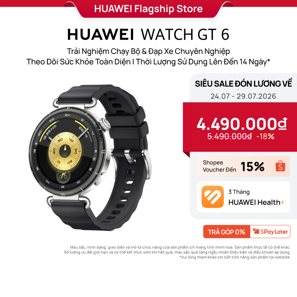 [ĐỘC QUYỀN] Đồng Hồ Thông Minh HUAWEI WATCH GT6 Bản Đen 41MM | Hỗ Trợ Luyện Tập Chuyên Sâu | Thời Lượng Pin Đến 14 Ngày