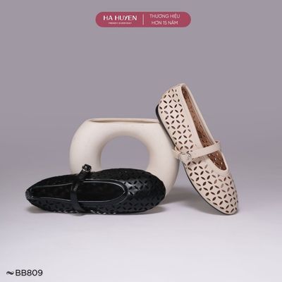 Giày búp bê nữ đế bệt HÀ HUYỀN da lì đục lỗ quai ngang - BB809