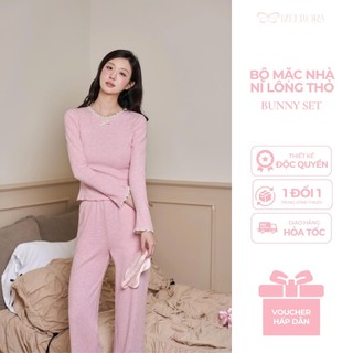 Bộ Ngủ Thu Đông Phối Cổ Ren Chất Nỉ Lông Thỏ Form Ôm Giữ Nhiệt, Sét Thu Đông Mặc Nhà Nữ Giữ Ấm BDD07