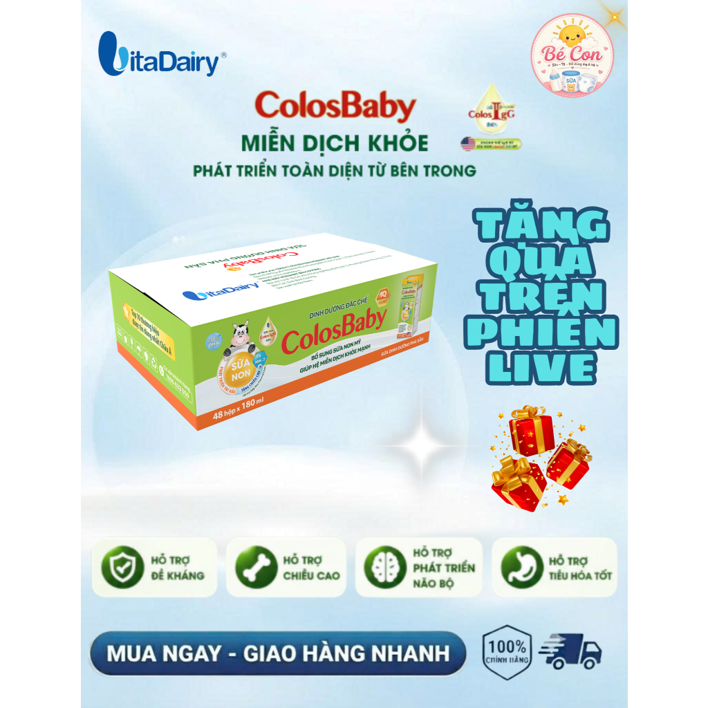 Sữa Bột Pha Sẵn ColosBaby IQ Gold Mới 180ml | 110ml DHA, Choline, Sữa Non 24h Hỗ Trợ Trí Não Cho Bé