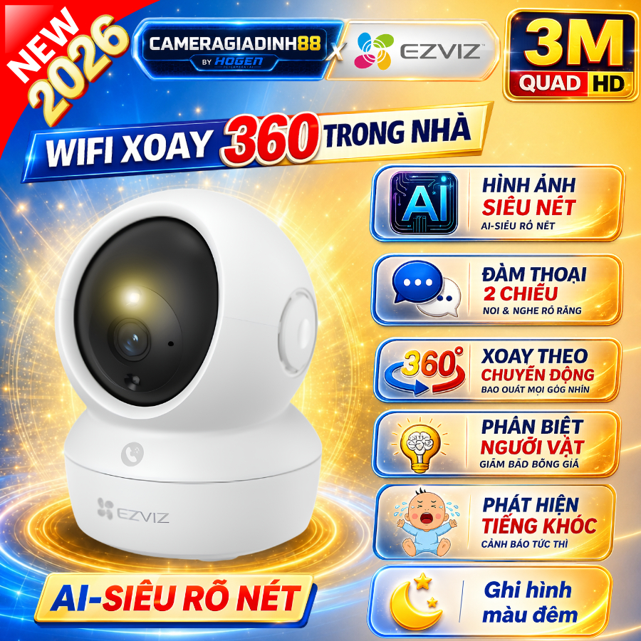 Camera WiFi Trong Nhà 2 Mắt  EZVIZ H7 8MP Trong Nhà Thông Minh Bảo Hành Chính Hãng 24TH
