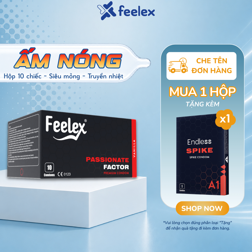 Bao cao su Feelex Passionate Factor truyền nhiệt, siêu mỏng, cảm giác chân thật, hộp 10 bcs
