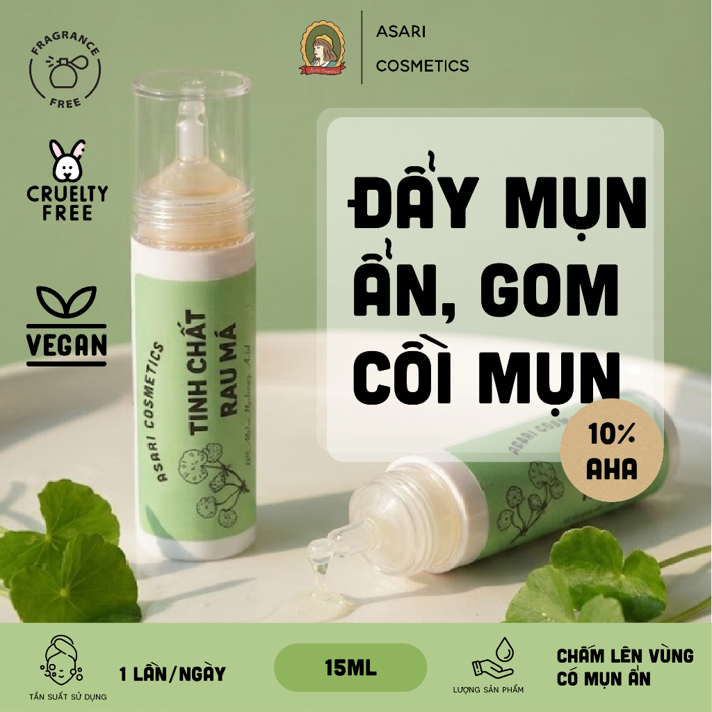 [15ml] Tinh chất chấm mụn rau má cho da mụn ẩn, mụn cám, đầu đen Asari Cosmetics
