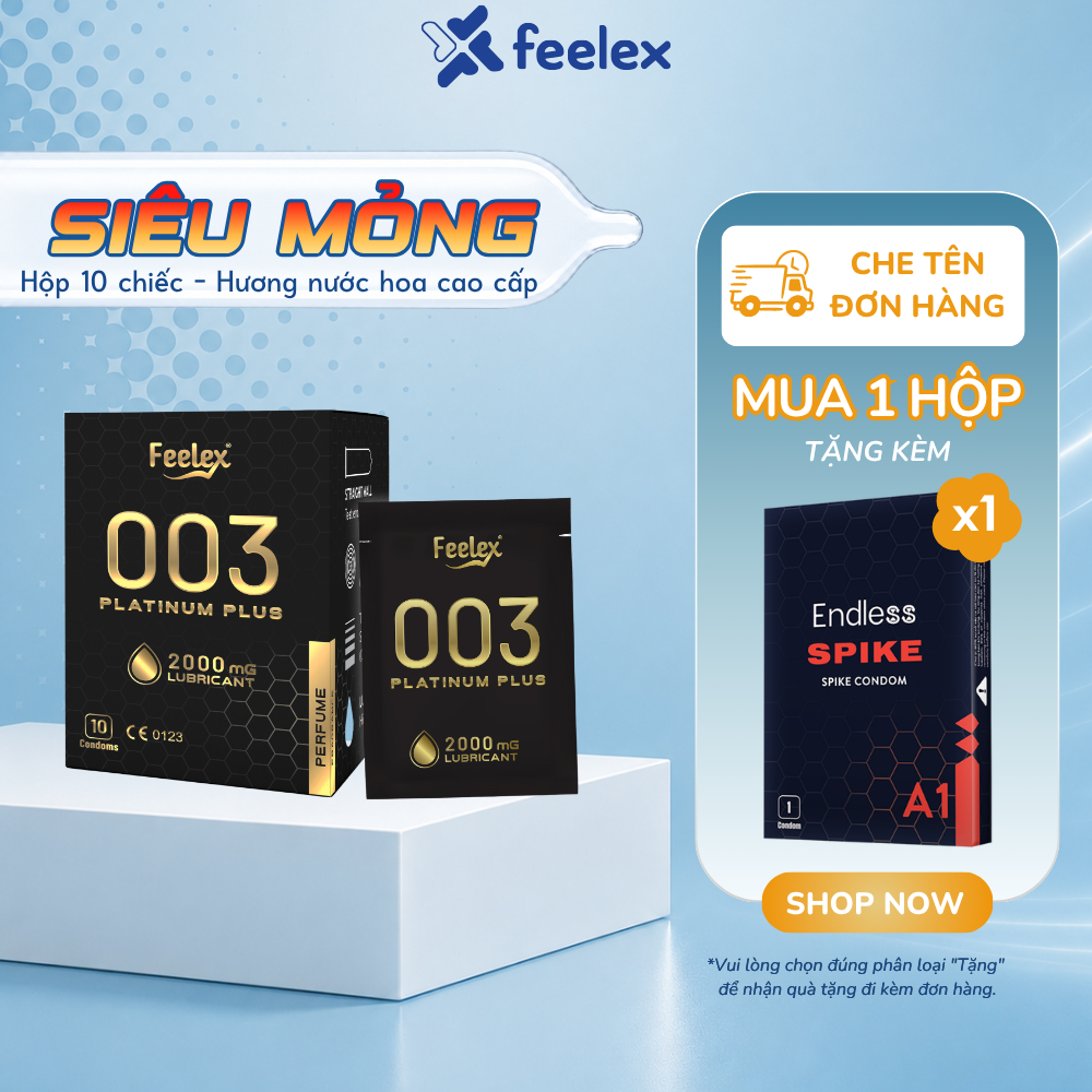 Bao cao su cao cấp Platinum Plus 003 Feelex hương nước hoa, siêu mỏng, nhiều gel bôi trơn