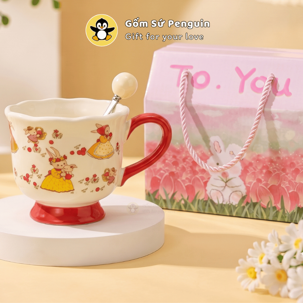 [Penguin] Ly sứ Coquette cute 350ml cốc sứ uống nước phong cách Hàn Quốc quà tặng bạn gái