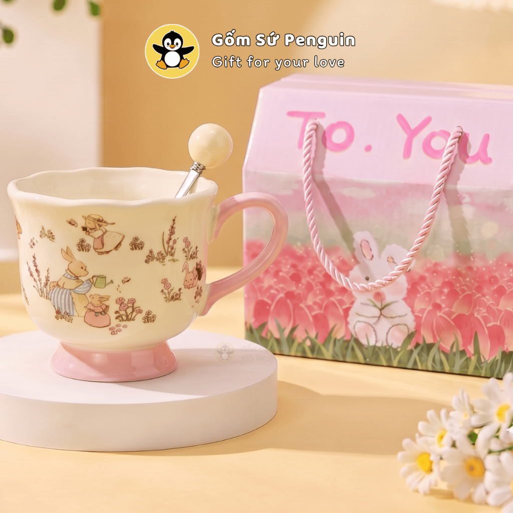 [Penguin] Ly sứ Coquette phong cách Hàn Quốc 350ml cốc sứ quà tặng nữ decor góc học tập