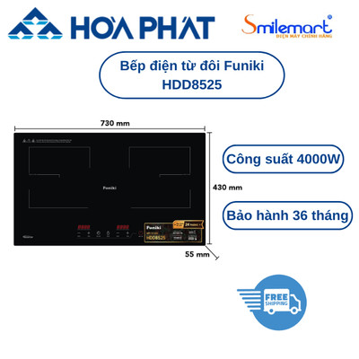 Bếp điện từ đôi Funiki HDD8525, công suất max 3500W, có Inverter tiết kiệm điện - Bảo hành chính hãng 36 tháng.