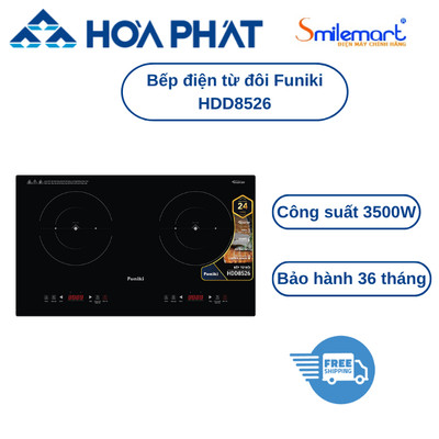 Bếp điện từ đôi Funiki HDD8526, công suất max 3500W, có Inverter tiết kiệm điện - Bảo hành chính hãng tại nhà 36 tháng.
