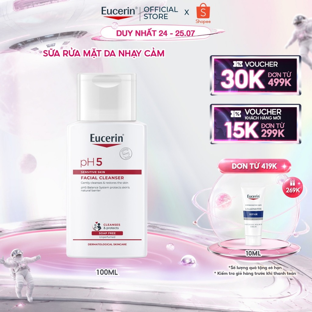 Sữa Rửa Mặt Dịu Nhẹ Cho Da Nhạy Cảm Eucerin pH5 Sensitive Skin Facial Cleanser 100ml