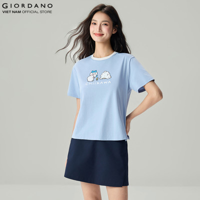 GIORDANO Áo Thun Nữ Cổ Tròn Ngắn Tay In Hình CHIIKAWA Collection Women's Short-Sleeve Graphic T-Shirt 5396402-31
