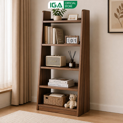 Kệ sách hình thang IGA kệ đa năng 5 tầng gỗ MDF cao cấp phủ melamine chống xước - GP432