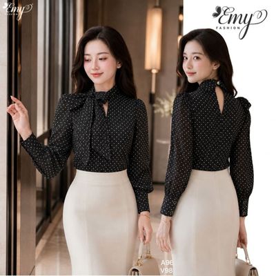 [LƯU Ý SẢN PHẨM CHỈ ÁO] Áo Thiết Kế EMY Thời Trang Cao Cấp A9661 Vải Tơ Chấm Bi Thanh Lịch Đi Làm