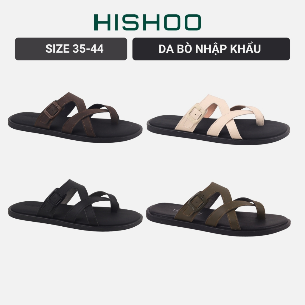 Dép lê bệt Nam quai ngang xỏ ngón lót da premium Manto 6 HISHOO W008