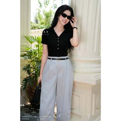 Áo Thun Nữ MY WAY Dáng Ôm Phối Cúc Sang Trọng Cotton Cao Cấp 6ma16371