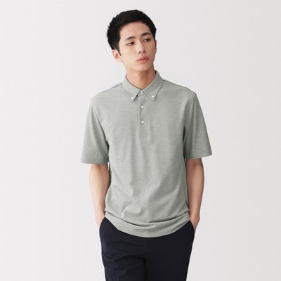 [26AW] MUJI Áo Polo Nam Vải Cool Touch Pique Cổ Cài Nút Tay Ngắn