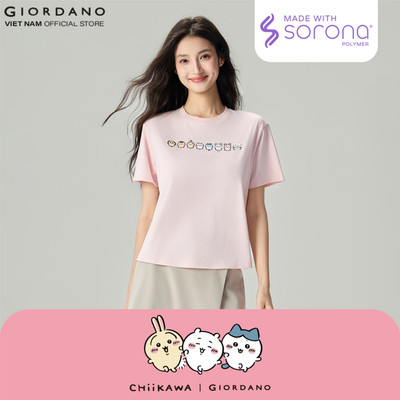 GIORDANO Áo Thun Nữ Cổ Tròn Ngắn Tay In Hình CHIIKAWA Collection Women's Short-Sleeve Graphic T-Shirt 5396403-73