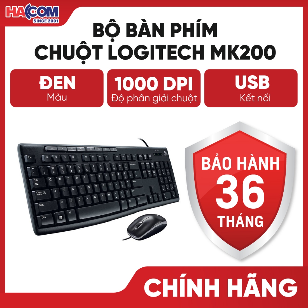 Bộ bàn phím và chuột có dây Logitech MK200