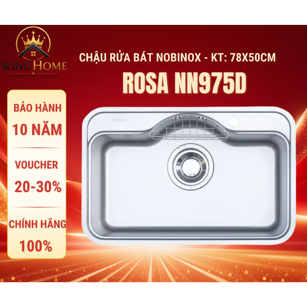 CHẬU RỬA BÁT 1 HỐ NOBINOX ROSA NN975D | Hàng chính hãng, BH 10 NĂM