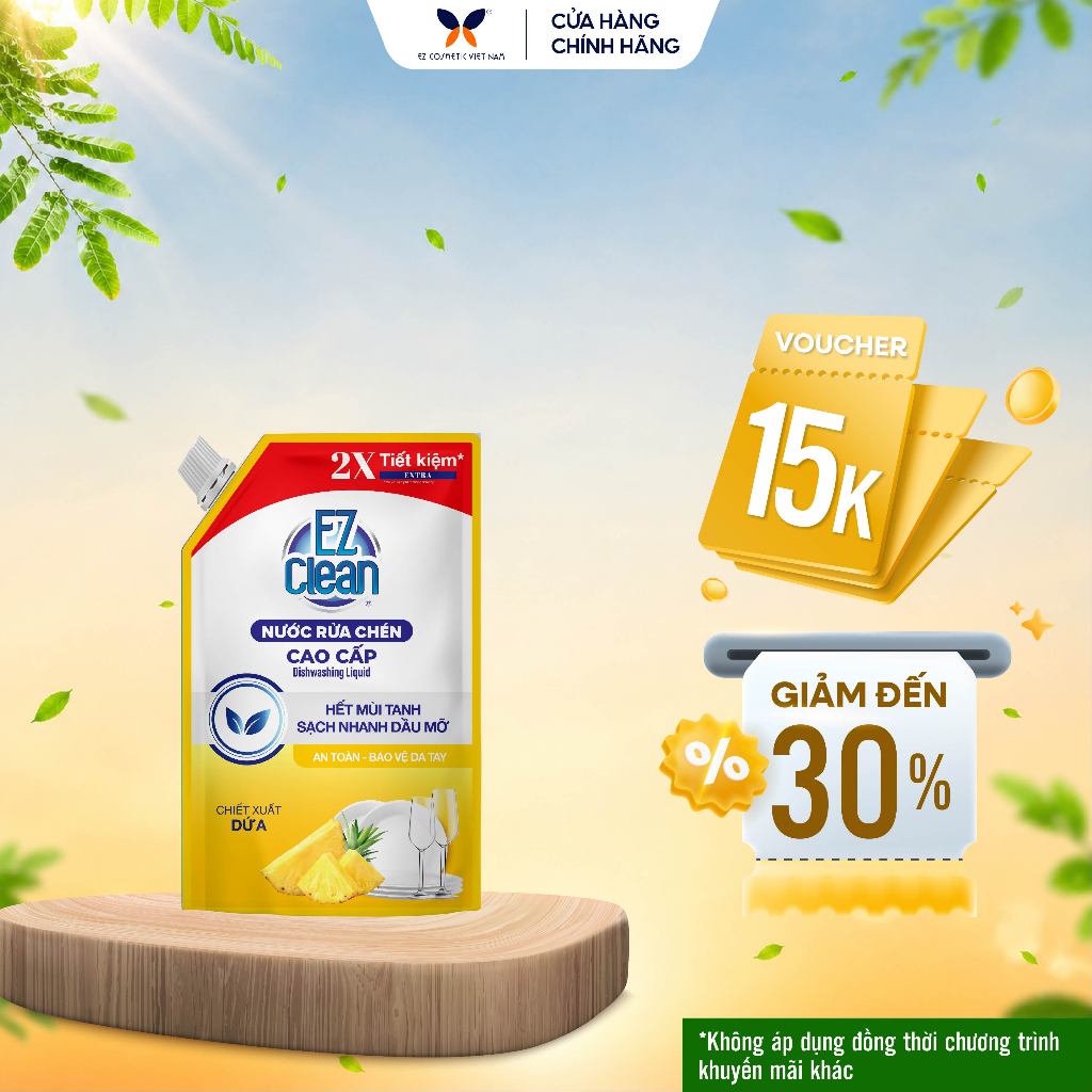 Túi Nước Rửa Chén Bát Gốc Thực Vật EZ CLEAN 1,2kg - Sạch nhanh dầu mỡ, mùi tanh, dịu nhẹ cho da tay