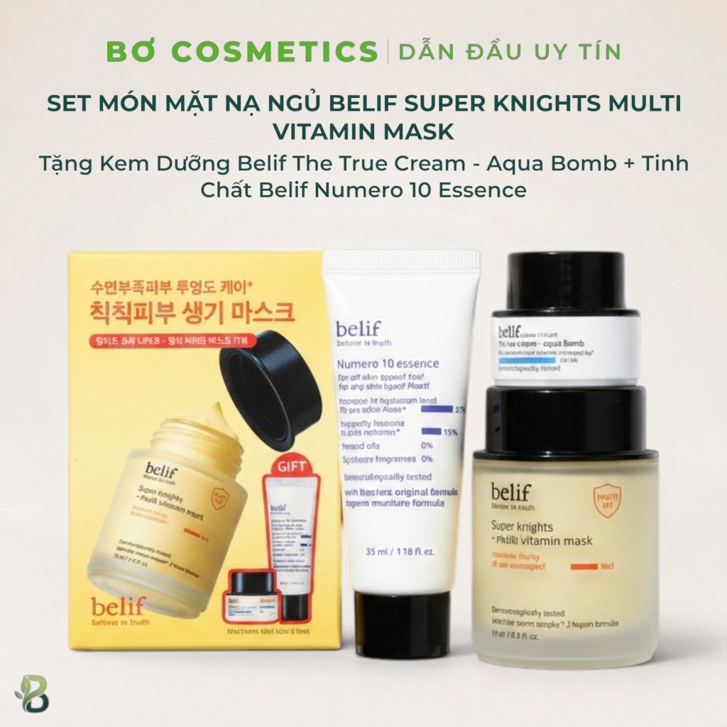 Set Mặt Nạ Ngủ Belif Super Knights Multi Vitamin Mask 75ml - Tặng Kèm Kem Dưỡng & Tinh Chất Belif