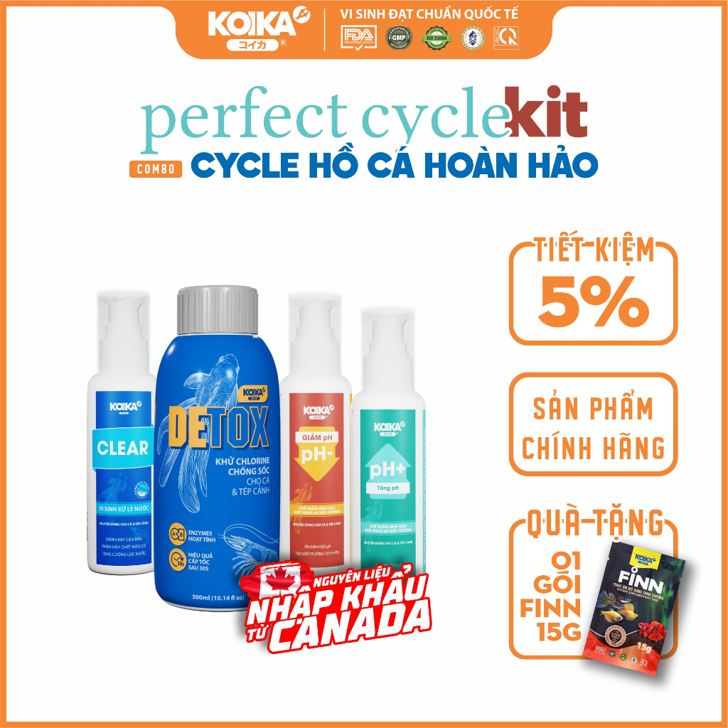 Perfect Cycle Kit KOIKA - Combo Cycle Hồ Cá Hoàn Hảo [Detox | pH+/pH- | Clear]