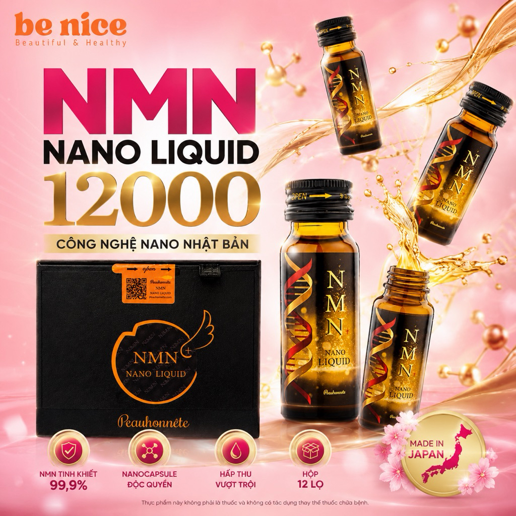Nước Uống NMN NMN Nano Liquid 12000 Nhật Bản 12 Lọ Hỗ Trợ Tăng Cường Sức Khỏe - Be Nice